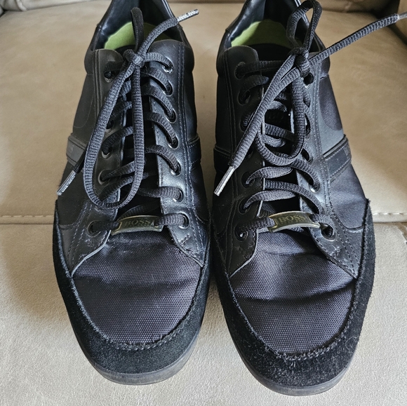 Hugo BOSS Black Suede Leather Logo classic retro sneakers size 42 - Picture 3 of 11